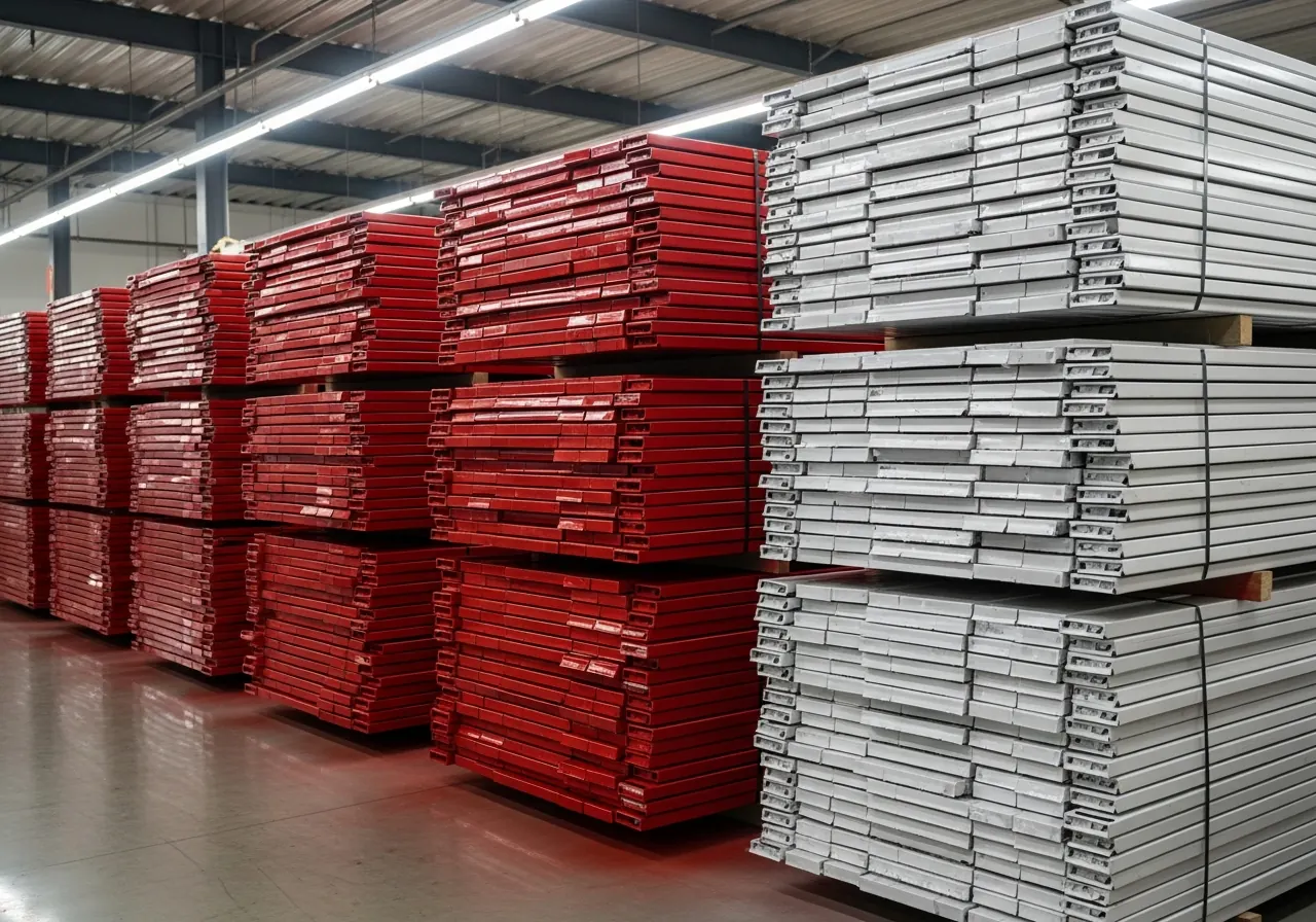 Painted steel panels and trim being prepared for shipment