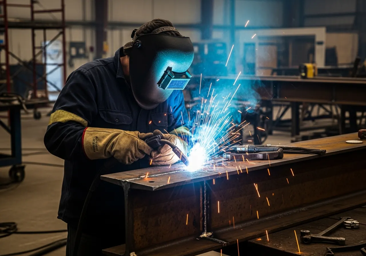 AWS-certified welder fabricating a primary steel frame
